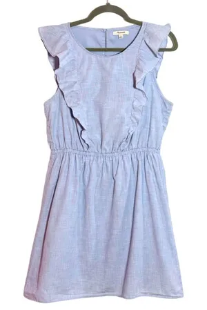 Madewell Chambray Cotton Sleeveless Ruffle Mini Dress Size 10 thumbnail 1