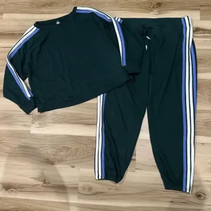 Lou & Grey Green Stripe Sweatsuit Sweatshirt and Sweatpants Women’s Large/XL thumbnail 2