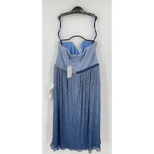 Dress The Population Blue Ombre Strapless Pleated Metallic Midi‎ Dress New thumbnail 7