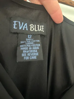 Eva Blue Black Draped Cowl Neck Drop Waist Midi Ruffle Dress w Flutter Sleeve thumbnail 2