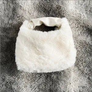 White Y2K Faux Fur Soft Two-way Crossbody Mini Handbag Purse thumbnail 2