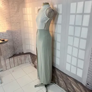 Blithe NWT White Green Open Back Sleeveless Cutout Halter Maxi Dress Small thumbnail 4
