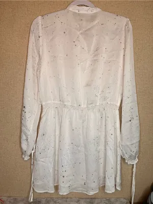 Avec Les Filles White Tie-Neck Long Sleeve Mini Dress thumbnail 4