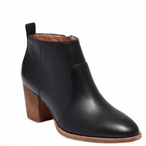 Madewell Black Side Zip Block Heel Round Toe Leather Ankle Boots 8 thumbnail 3