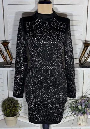 Vintage Y2K studded dress bodycon black punk goth rave alt edgy biker grunge M L thumbnail 1