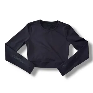 Lululemon Black Long Sleeve‎ Cropped Workout Top Keyhole Back Athleisure Size M thumbnail 3