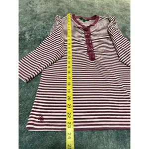 LAUREN Ralph Lauren Lace-Up Corset Henley Red & White Striped Long Sleeve M thumbnail 2