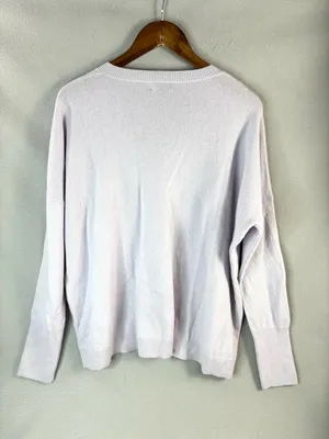 J. Crew L Lux Preppy Cashmere Pale Lavender V-Neck Lightweight Sweater thumbnail 5