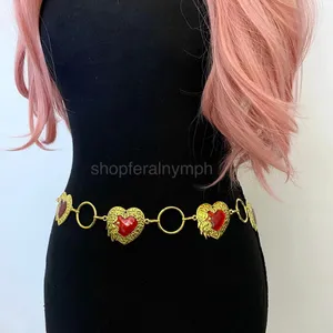 Gold Y2K Red Heart Open Ring Waist Chain Belt, Fits 25.5-45 Inches, X7GA1295 thumbnail 3