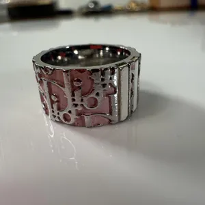 Christian Dior Vintage Pink Enamel Wide Band Ring Size 5 Silver Tone Number 2 thumbnail 4