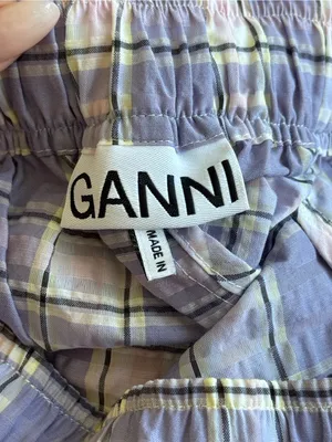 GANNI Lilac Plaid Cargo Shorts Size 34 Purple Check Drawstring Mini Shorts thumbnail 9