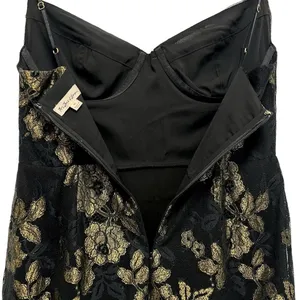 For Love & Lemons Bumble Bustier Mini Dress Black Gold Lace Slip Straps Size M thumbnail 8