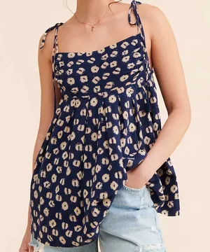 Free People Womens Molly Floral Top XS Navy and Cream thumbnail 1