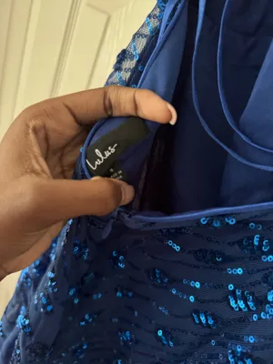 Blue lulus lace up sequin dress hoco thumbnail 3