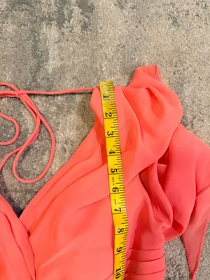 Stacees Flutter Sleeve V-Neck Coral Evening Dress thumbnail 8