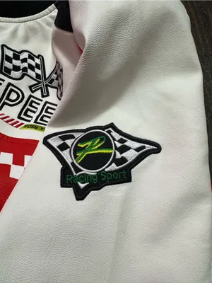Red and White Racing Bomber Jacket with Checkered Details thumbnail 7