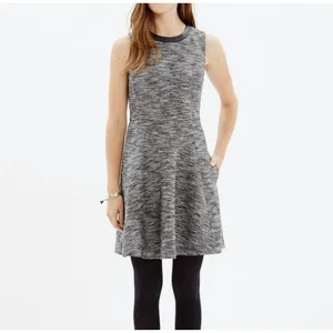 Madewell Womens 10 Anywhere Dress Mini Skater Black White Tweed Faux Leather‎ thumbnail 12