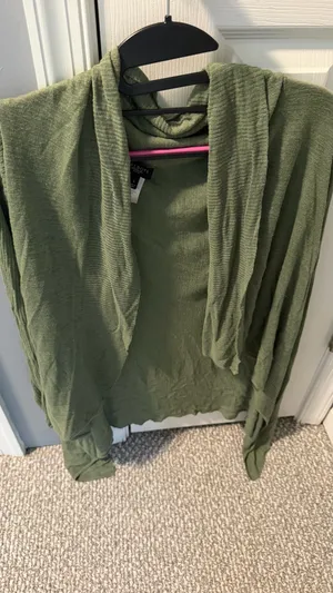 Olive Green Open-Front Talbots petite small Cardigan Sweater runs large thumbnail 4