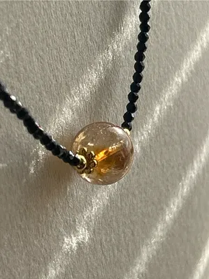 Black Spinel Beaded Necklace with Gold accents and Citrine Crystal thumbnail 4
