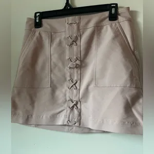 Express Blush Pink Faux Mini Skirt with Lace-Up Front – Size 6 thumbnail 2