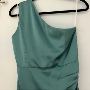 Lulu’s Love Me Tonight Sage Green Satin One-Shoulder Mini Dress thumbnail 10
