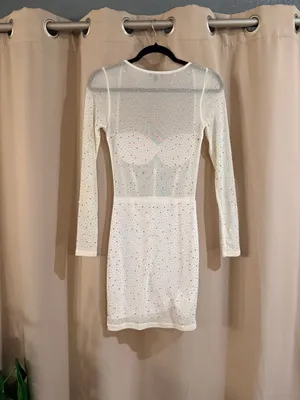 Top Chic White Embellished Mesh Bustier Bodycon Dress thumbnail 2