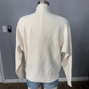 Cyrus Womens Mock Neck Long Sleeve Sweatshirt, Cream, M thumbnail 2