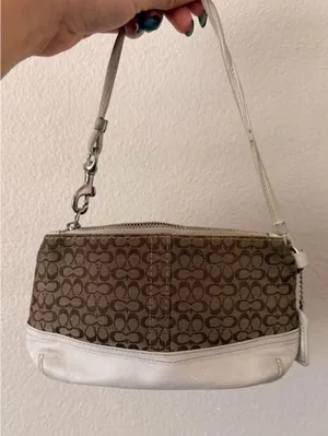 Vintage Tan and White Coach Wristlet with Tassel thumbnail 2