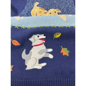 VTG Blair Dog Motif Embroidered Cardigan Sweater Women L Navy Grandma Core Retro thumbnail 11