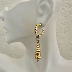Gold tone vintage hoop drop earrings thumbnail 1
