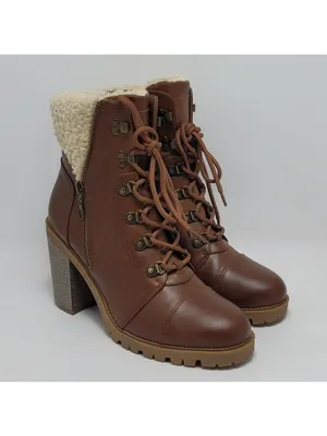 GBG By Guess Jesera Lace Up Ankle Boots Sherpa Fleece Lined Heeled Booties 10M thumbnail 5