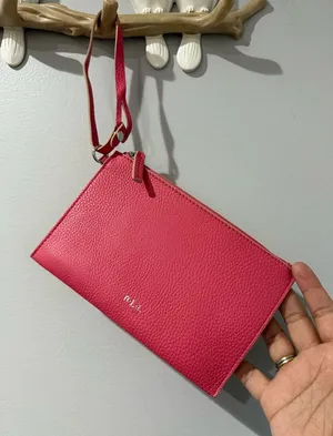 POLO RALPH LAUREN PINK LEATHER‎ ZIP CLOSURE WRISTLET POUCH BAG 8x5” I thumbnail 1