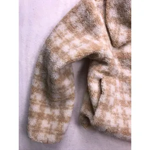 Blu Pepper Tan Plaid‎ Faux Fur Sherpa Button Up Cropped Jacket Womens Medium thumbnail 8