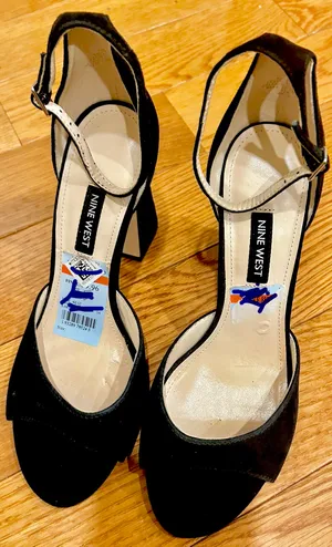 Nine West NWT Gavyn classic suede block heel, open toe statement sandal. 7.5 thumbnail 11