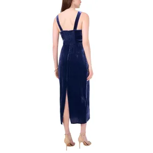 NWT 1.STATE Womens Velvet Midi Dress DS93017245AM Navy Blue XS thumbnail 2
