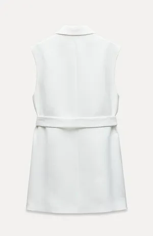 ZARA blazer vest dress white belt waist tie casual bussines office thumbnail 7