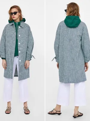 Zara Green Plaid Bow Cuff Coat Sz S Preppy Like New thumbnail 2