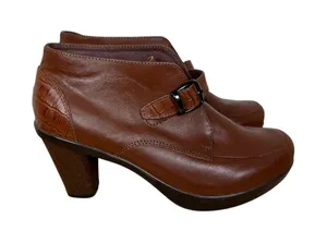 Sanita Ankle Boots Women 39 Brown Leather Buckle Croc Embossed Heeled Booties thumbnail 1