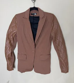 Central Park West Faux Leather Quilted Sleeve Blazer Jacket Camel Tan Size XS thumbnail 1