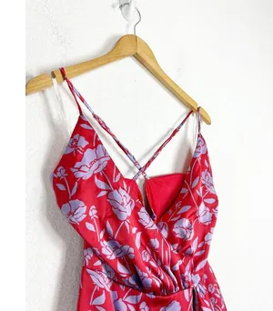 Revolve Lovers + Friends Kamala Mini Dress Medium Red Purple Floral Satin Draped thumbnail 7