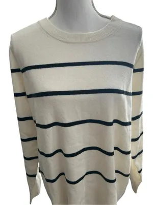 a new day Cream and Navy Striped Crewneck Sweater thumbnail 2