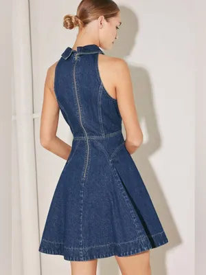 Nordstrom Denim Halter Mini Dress Button Front Fit & Flare A-Line Sleeveless S thumbnail 3