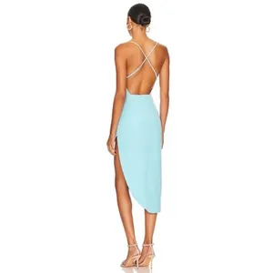 Bardot Anya Aqua Blue Midi‎ Dress Asymmetrical Open Back Slit Size 4 Cocktail thumbnail 2