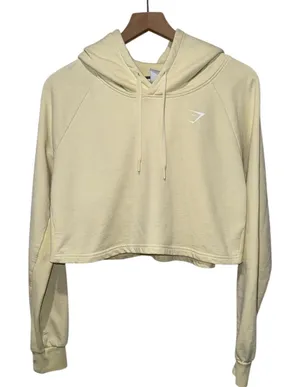 Gymshark Training Cropped Hoodie "Vanilla Brown" Yellow Women Sz L‎ Gym Workout thumbnail 1