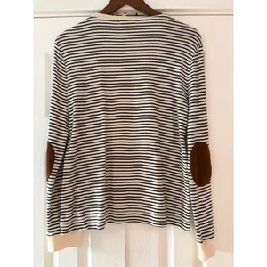 Lauren Ralph Lauren Striped Long Sleeve Top XL Brown‎ Cream Elbow Patch Zipper thumbnail 3
