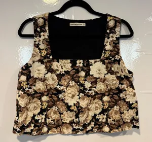 Abercrombie and Fitch linen‎ cotton blend brown cream floral square neck tank thumbnail 1