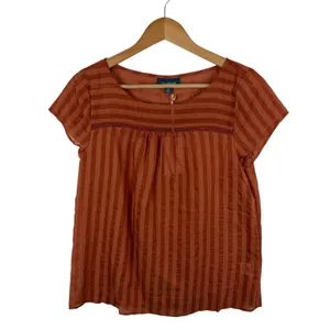 NWT ModCloth Striped Linen Blend Top Size XS Rust Orange Sheer Lightweight Boho‎ thumbnail 2