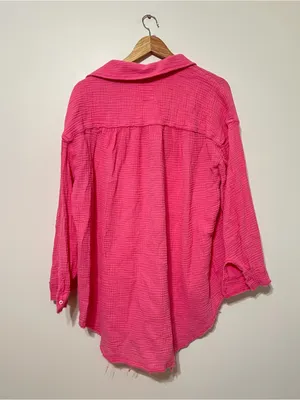 Aerie Pink Pool To Party Button Up Shirt Size Large Cotton Beach Summer Pool thumbnail 4