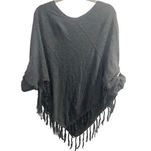 ✨VENUS Gray V-Neck Fringe Tassel Hem Button Cuff Sz S Poncho Sweater✨ thumbnail 12