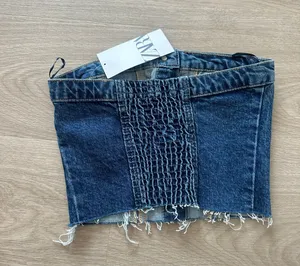 ZARA crop top corset denim jeans button up thumbnail 9